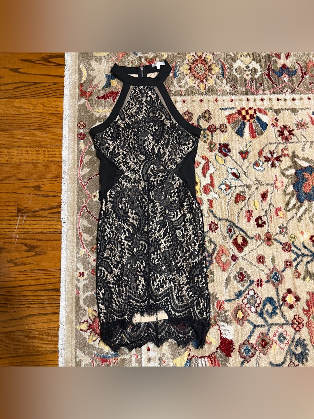 Black Lace Halter Sheath Dress - M